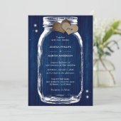 Rustic Navy Blue Wood Mason Jar Wedding Kaart (Staand voorkant)