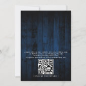 Rustic Navy Blue Wood String Light QR Code Wedding Kaart (Achterkant)
