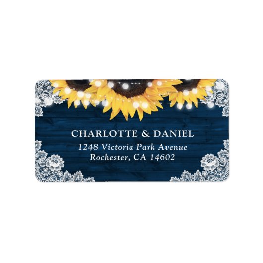 Rustic Navy Blue Wood Sunflower Address Labels (Voorkant)