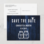 Rustic Navy Blue Wood Wedding Save the Date Aankondigingskaart (Voorkant / Achterkant)