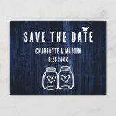 Rustic Navy Blue Wood Wedding Save the Date Aankondigingskaart (Voorkant)