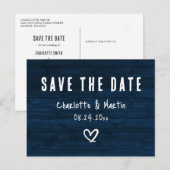 Rustic Navy Blue Wood Wedding Save the Date Briefkaart (Voorkant / Achterkant)