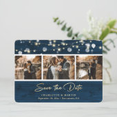Rustic Navy Blue Wood Weduwfoto slaat de datum op Save The Date (Staand voorkant)