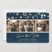 Rustic Navy Blue Wood Weduwfoto slaat de datum op Save The Date (Voorkant)