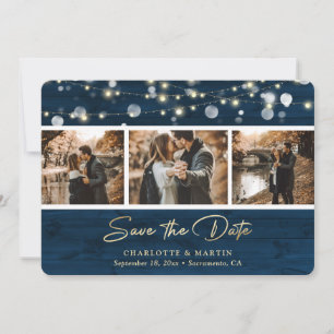 Rustic Navy Blue Wood Weduwfoto slaat de datum op Save The Date