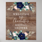 Rustic Navy & Blush Bruiloft Feest Welkomstbord Poster (Voorkant)