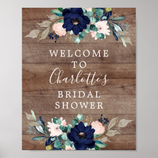Rustic Navy & Blush Bruiloft Feest Welkomstbord Poster