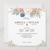 Rustic Navy Blush Pink Floral Modern Wedding Invit Kaart (Voorkant)