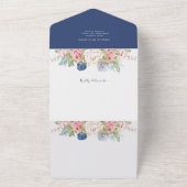 Rustic Navy Blush Pink Modern All In One Uitnodiging (Buitenkant)