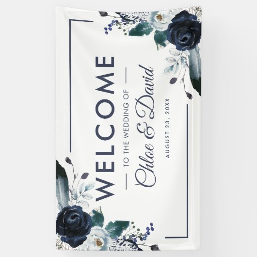Rustic Navy Boho Floral Wedding Spandoek (Verticaal)