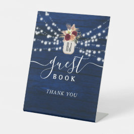 Rustic Navy bruiloft gastenboek teken Reclamebord Met Voetstuk