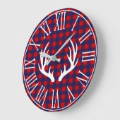 Rustic Navy Buffalo Check Pset & Deer Antlers Grote Klok (Hoek)