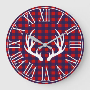 Rustic Navy Buffalo Check Pset & Deer Antlers Grote Klok
