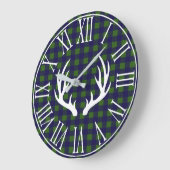 Rustic Navy Buffalo Check Pset & Deer Antlers Grote Klok (Hoek)