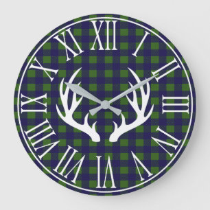 Rustic Navy Buffalo Check Pset & Deer Antlers Grote Klok