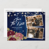 Rustic Navy Burgundy Blush 2 Foto bewaart datum Aankondigingskaart (Voorkant / Achterkant)