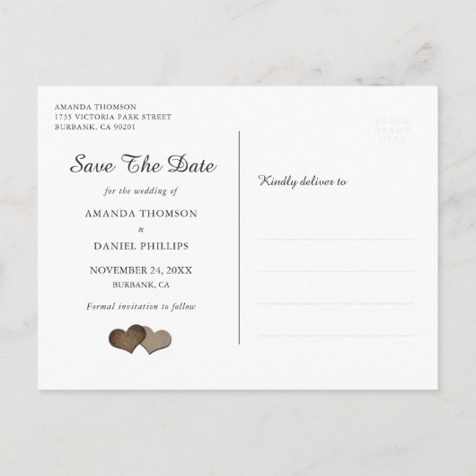 Rustic Navy Burgundy Blush 2 Foto bewaart datum Aankondigingskaart (Achterkant)