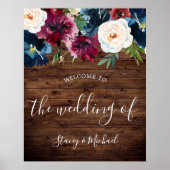 Rustic Navy & Burgundy Floral Welkomsthuwelijk Poster (Voorkant)
