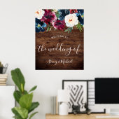 Rustic Navy & Burgundy Floral Welkomsthuwelijk Poster (Thuiskantoor)