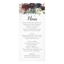 Rustic Navy Burgundy Marsala Floral Wedding Menu
