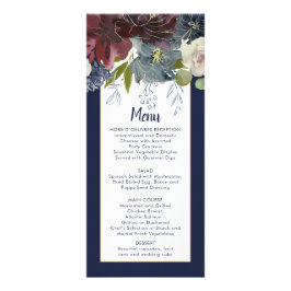 Rustic Navy Burgundy Rose Gold Floral Wedding Menu