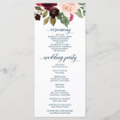 Rustic Navy Burgundy Wedding Programme Programmakaart (Achterkant)
