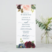 Rustic Navy Burgundy Wedding Programme Programmakaart (Staand voorkant)