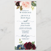 Rustic Navy Burgundy Wedding Programme Programmakaart (Voorkant)