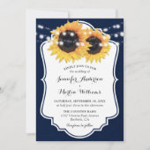 Rustic Navy Burlap Sunflower Wedding Invitting Kaart (Voorkant)