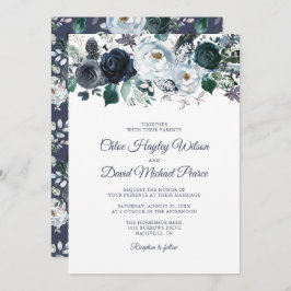 Rustic Navy Dusty Blue Waterverf Wedding Kaart