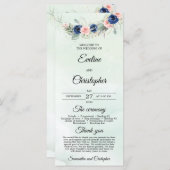 Rustic Navy en Blush Bloemen Greenery Krans Programmakaart (Voorkant / Achterkant)