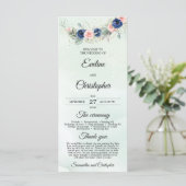 Rustic Navy en Blush Bloemen Greenery Krans Programmakaart (Staand voorkant)