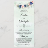 Rustic Navy en Blush Bloemen Greenery Krans Programmakaart (Voorkant)