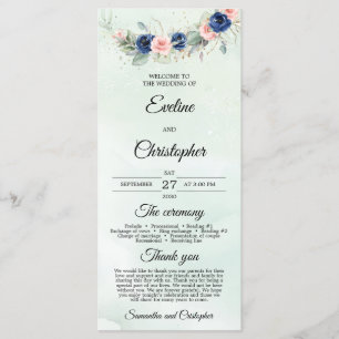 Rustic Navy en Blush Bloemen Greenery Krans Programmakaart
