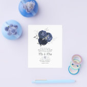 Rustic Navy en Faux Glitter Silver Floral Wedding Flyer (Enkel)