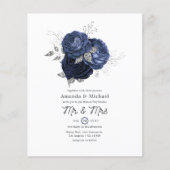 Rustic Navy en Faux Glitter Silver Floral Wedding Flyer (Voorkant)