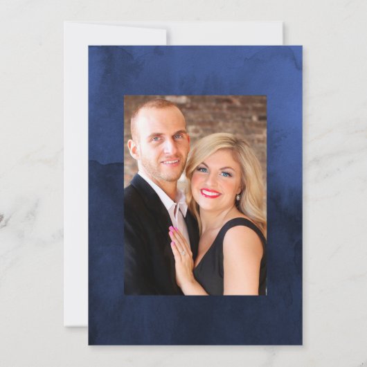 Rustic Navy en Faux Glitter Silver Floral Wedding Kaart (Achterkant)