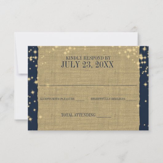 Rustic Navy en Gold Twinkle Wedding Response RSVP Kaartje (Voorkant)
