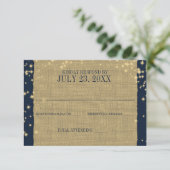 Rustic Navy en Gouden Twinkel Huwelijksreactie RSVP Kaartje (Staand voorkant)