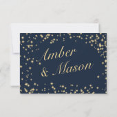 Rustic Navy en Gouden Twinkel Huwelijksreactie RSVP Kaartje (Achterkant)