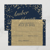 Rustic Navy en Gouden Twinkelende Trouwreactie RSVP Kaartje (Voorkant / Achterkant)