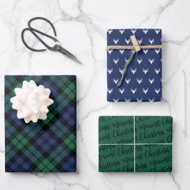 Rustic Navy en Green Watch Pset Merry Kerstmis Inpakpapier Vel