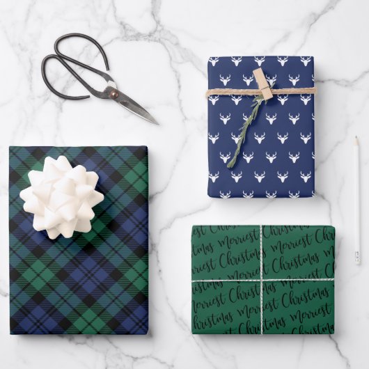 Rustic Navy en Green Watch Pset Merry Kerstmis Inpakpapier Vel (Voorkant)