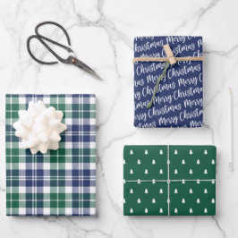 Rustic Navy en Green Watch Pset Merry Kerstmis Inpakpapier Vel