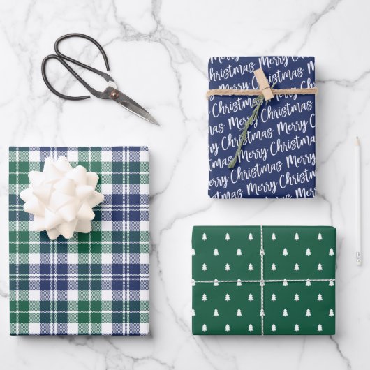Rustic Navy en Green Watch Pset Merry Kerstmis Inpakpapier Vel (Voorkant)