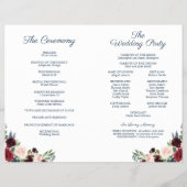 Rustic Navy en Marsala Floral Wedding Programs Flyer (Achterkant)