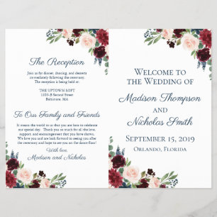 Rustic Navy en Marsala Floral Wedding Programs Flyer