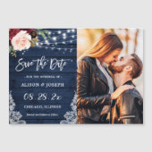 Rustic Navy Floral Save the Date Magnetic Kaart (Voorkant)