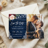Rustic Navy Floral Save the Date Magnetic Kaart