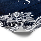 Rustic Navy Floral String Lights Wace Wedding Sign Poster (Hoek)